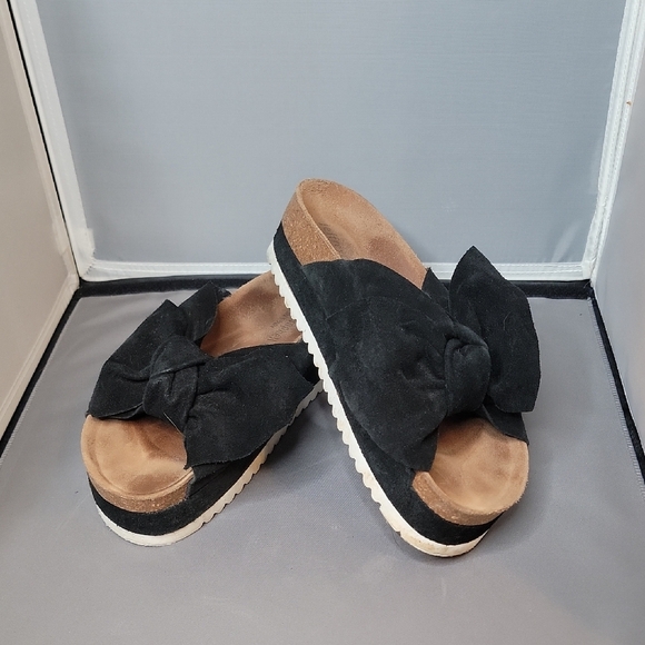 Women's Black Suede Bow Slide Platform Sandals JEFFREY CAMPBELL sz 38 - Picture 1 of 6